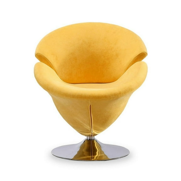 Manhattan Comfort Tulip Velvet Swivel Accent Chair in Yellow/Chrome