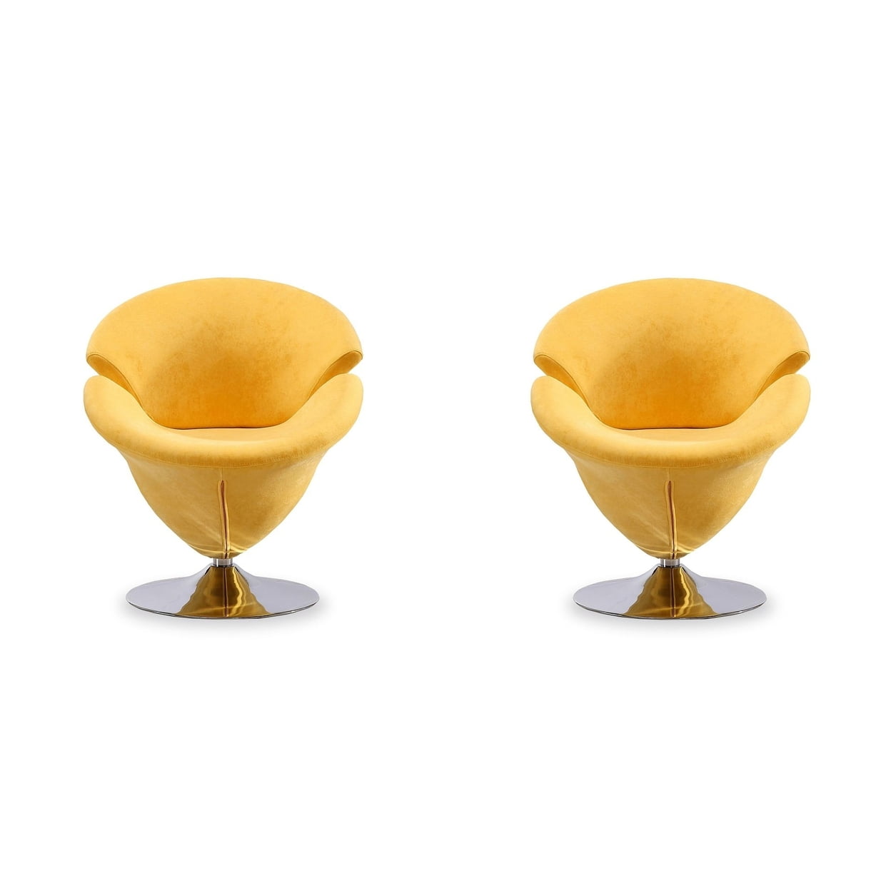 Blossom Yellow Velvet Barrel Swivel Accent Chair Set