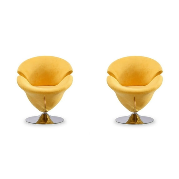 Manhattan Comfort Tulip Velvet Swivel Accent Chair in Yellow (Set of 2)