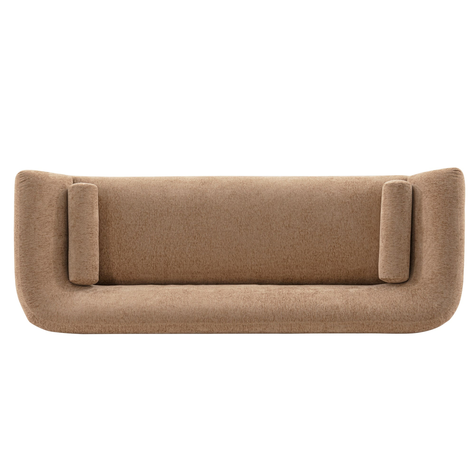 Ulka Light Brown Velvet Sofa with Round Arms and Pine Wood Frame