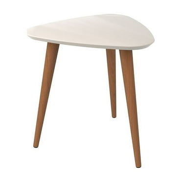Manhattan Comfort Utopia Triangle Solid Wood End Table in White Gloss/Brown