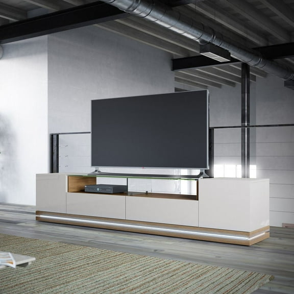 Manhattan Comfort Vanderbilt TV Stand with LED Lights in Off White and Maple Cream