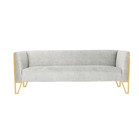 Manhattan Comfort Vector 81.5 in. Grey and Gold Velvet 3-Seat Sofa