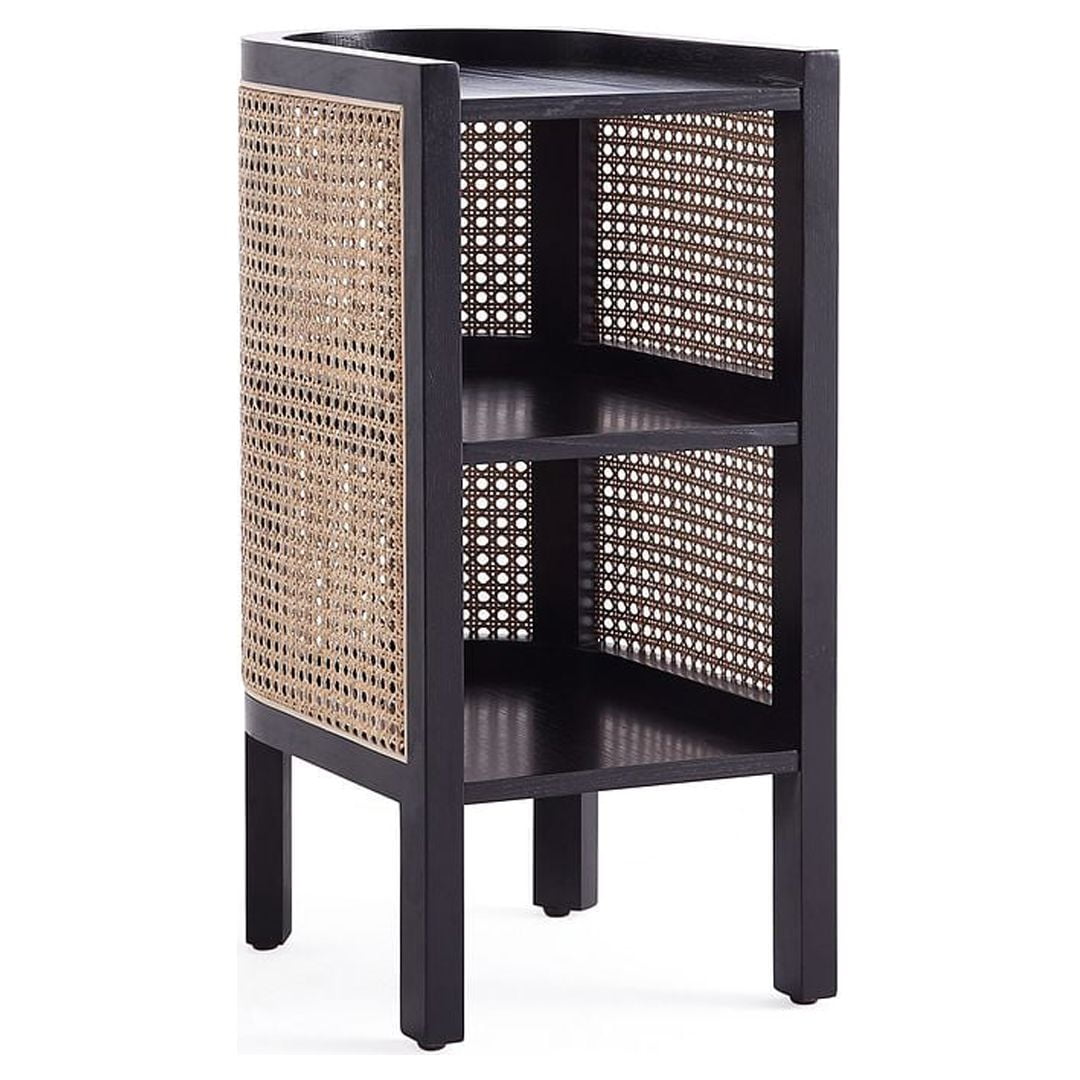 Tahitian Resort-Inspired Black and Natural Cane Ash Wood End Table