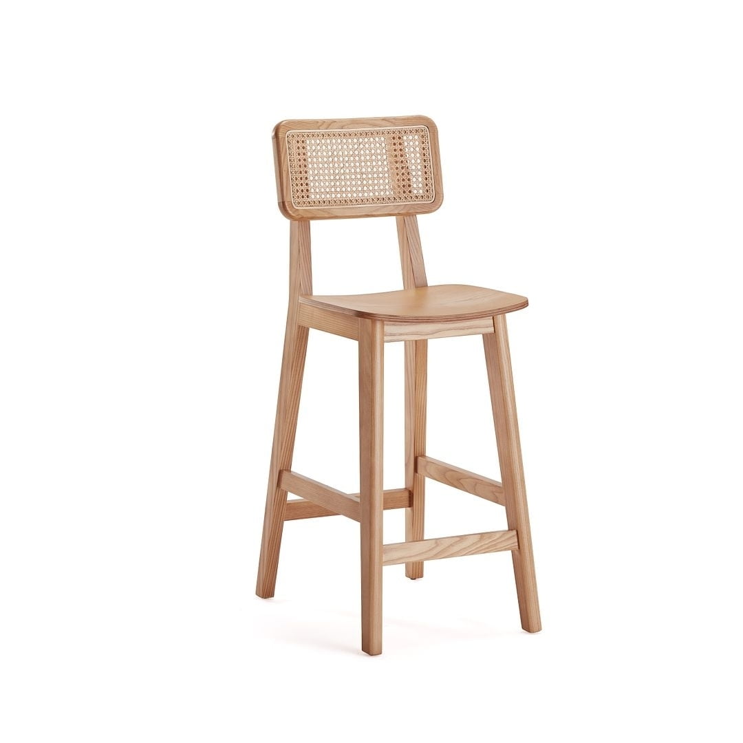 Natural Ash Wood and Cane Counter Height Dining Chair
