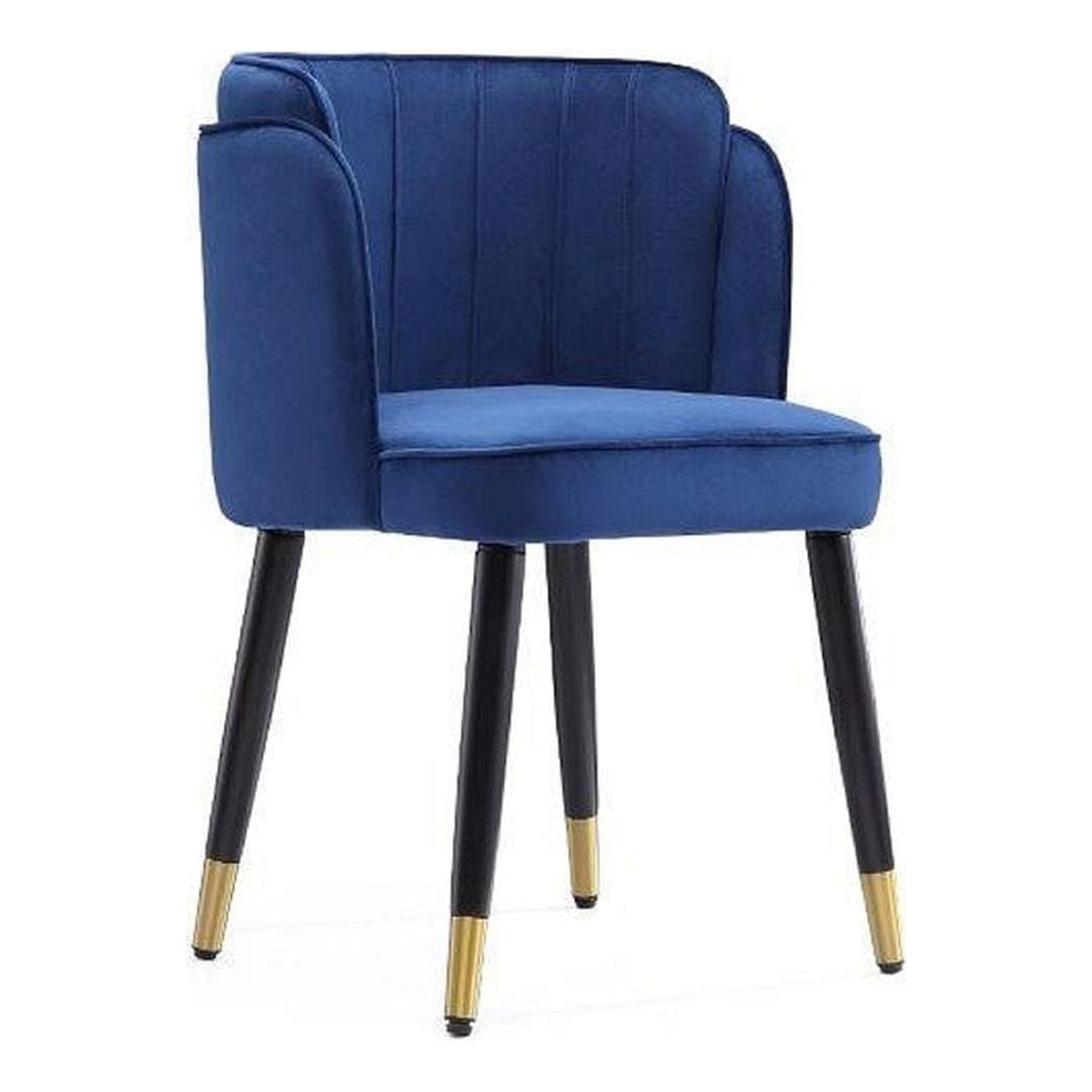 Royal Blue Velvet Upholstered Dining Chair with Gold Trim