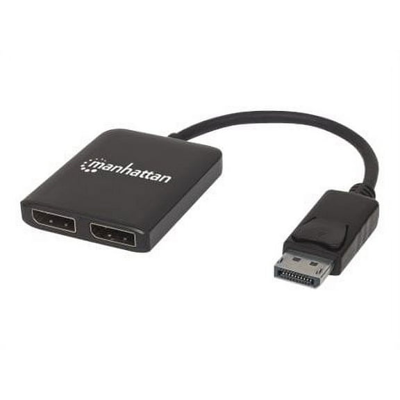 Manhattan DisplayPort 1.2 to 2-Port DisplayPort 1.2 Splitter Hub with MST, 4K@30Hz, USB-A Powered, Video Wall Function, Black, Three Year Warranty, Blister - Video/audio splitter - 2 x DisplayPort