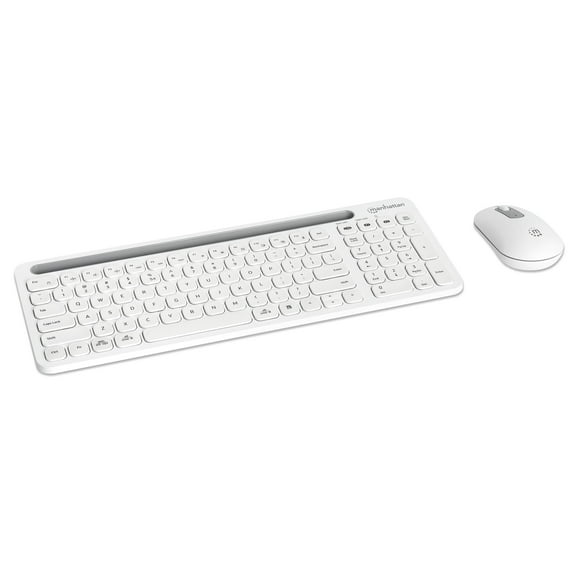 Manhattan Dual-Mode Wireless Keyboard and Mouse Combo Set, 2.4 Ghz and Bluetooth,  Ambidextrous Optical Mouse, White