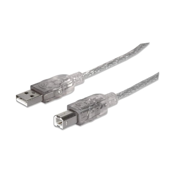 Manhattan Hi-Speed USB B Device Cable - USB-A Male to USB-B Male, 480 Mbps, 6 ft., Translucent Silver