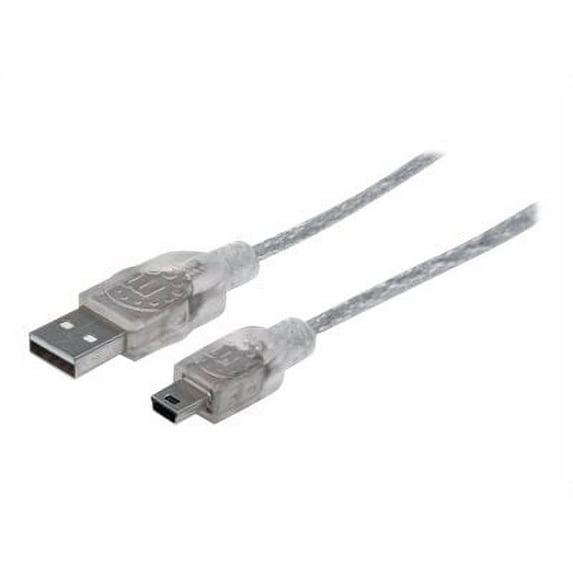 Manhattan Hi-Speed USB Mini-B Device Cable, USB 2.0, Type-A Male to Mini-B Male, 480 Mbps, 6 ft., Translucent Silver