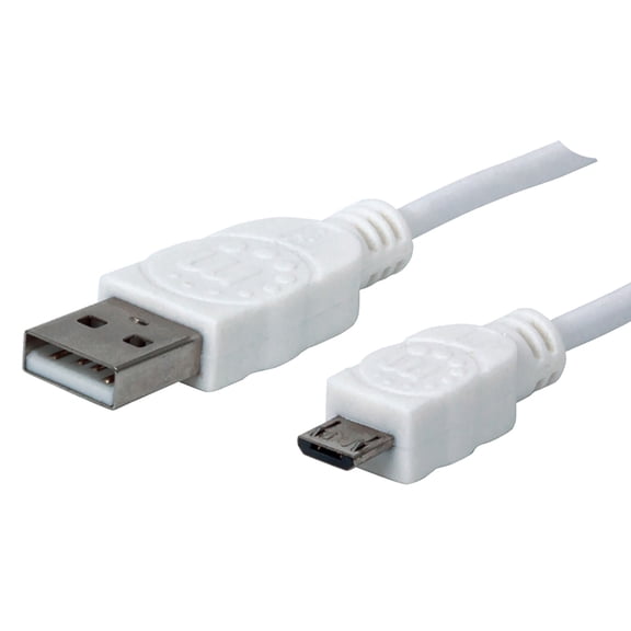 Manhattan Hi-Speed USB Type-A Male to USB Micro-B Male Cable, 480 Mbps, 3 ft., White