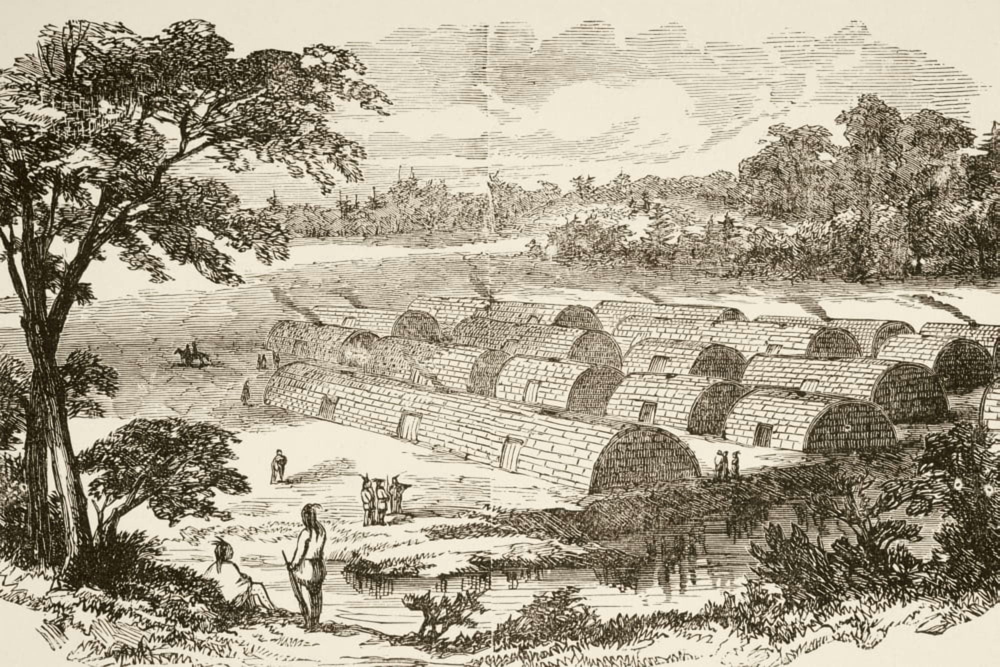 Manhattan Island With An Indian Village As It Would Have Looked Before The Dutch Settlement From A Nineteenth Century Print Canvas Art - Ken Welsh Design Pics (18 x 12)