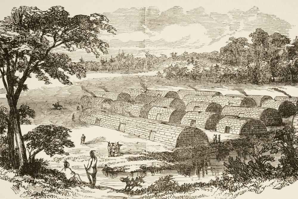 Manhattan Island With An Indian Village As It Would Have Looked Before The Dutch Settlement From A Nineteenth Century Print Canvas Art - Ken Welsh Design Pics (36 x 24)