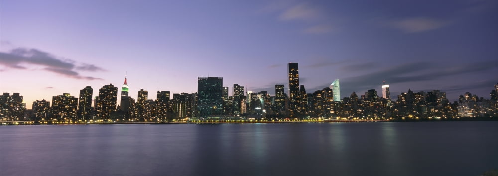 Manhattan Island Viewed From Long Island City At Dusk Canvas Art - Marc Jackson Design Pics (44 x 15)