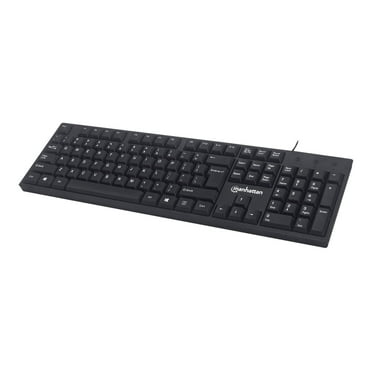 MANHATTAN Wired Computer Keyboard – Basic Keyboard - USB-A Cable, 104-keys, Foldable Stands - Compatible for Windows, PC, Laptop - 3 Yr Mfg Warranty – Black