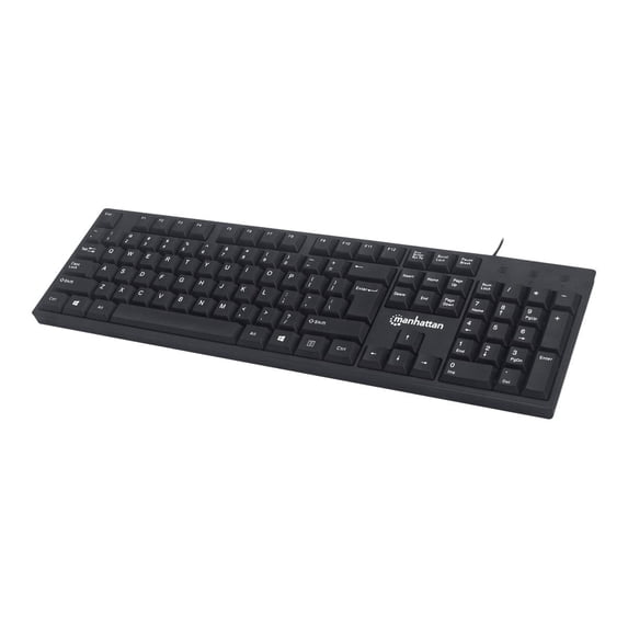 MANHATTAN Wired Computer Keyboard – Basic Keyboard - USB-A Cable, 104-keys, Foldable Stands - Compatible for Windows, PC, Laptop - 3 Yr Mfg Warranty – Black