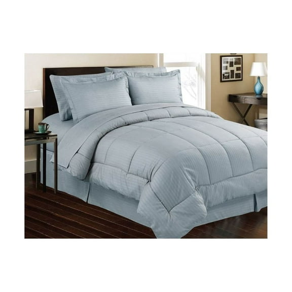 Manhattan Lights Embossed 8 Piece Bed in a Bag, [Queen, Blue]