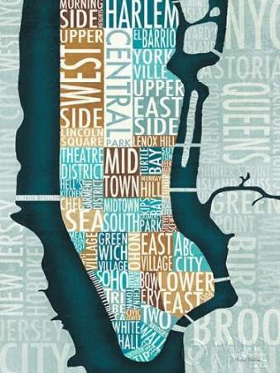 Manhattan Map Blue Brown Canvas Art - Michael Mullan (18 x 24)