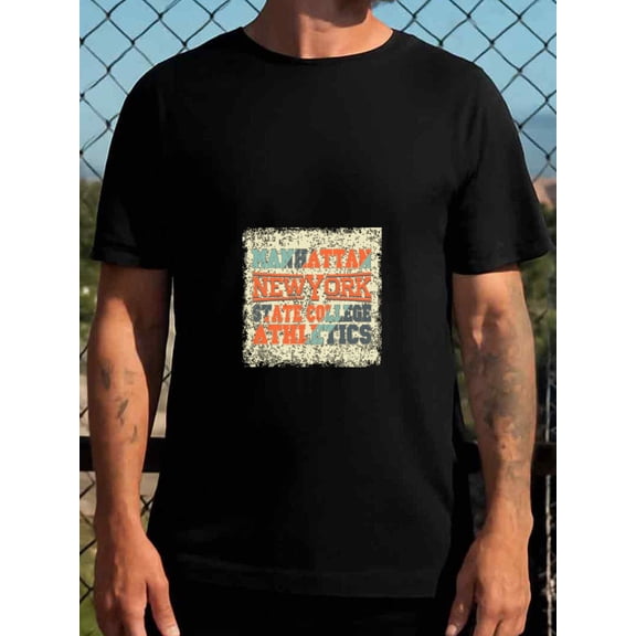 Manhattan NY State College mens Exercise 180G 100% Cotton black basketball Running Basic Unisex Shirt Graphic Tee tshirts Retro Unisex Shirt Crewneck tshirts