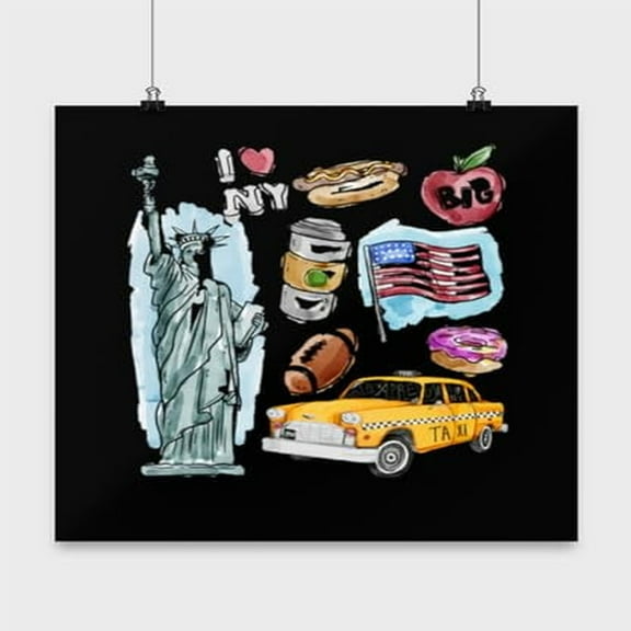 Manhattan NYC Poster - Black 13x13in Wall Art Gift for New York Lovers