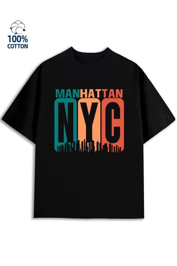 Manhattan NYC Tee mens funny humor 180G 100% Cotton black vintage funny humor Basic Unisex Shirt Crewneck tshirts Trendy Unisex Shirt Short Sleeve tshirts