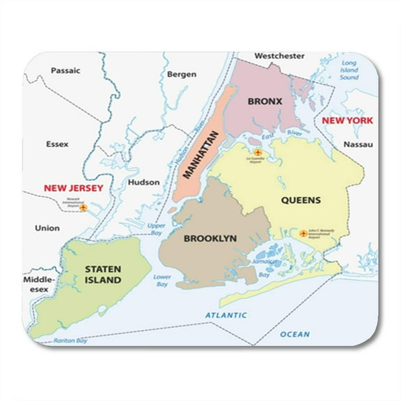 Manhattan New York City Boroughs Map Brooklyn Queens Area Mousepad Mouse Pad Mouse Mat 9x10 inch