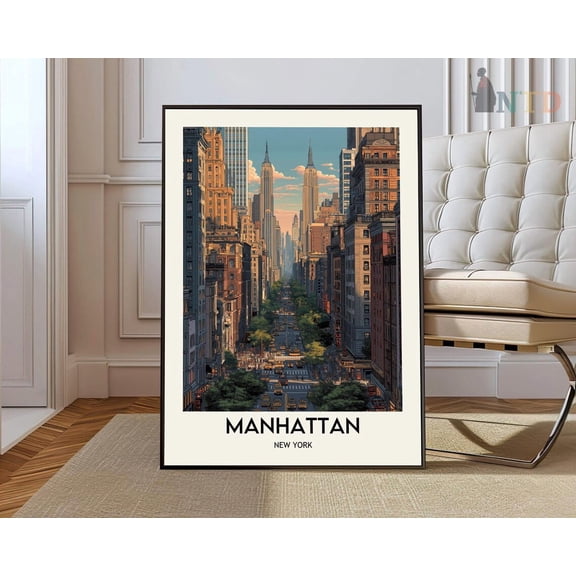 Manhattan New York City Poster, Urban Map And Landmark Wall Art