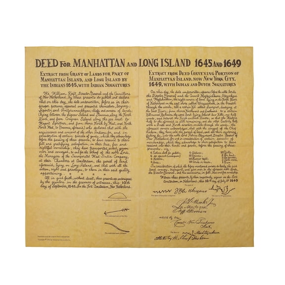 Manhattan New York Deed Parchment Paper Poster NYC Souvenir Long Island Home Decor Wall Art
