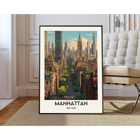 Manhattan New York Poster, Urban Skyline And City Map Decor
