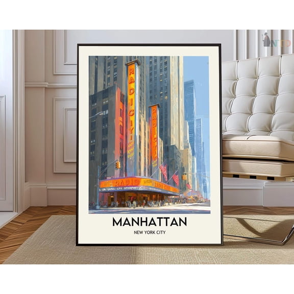 Manhattan New York Travel Poster, Modern City Map And Skyline Wall Art