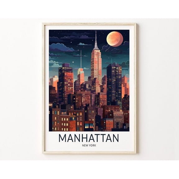 Manhattan New York Travel Print, New York Travel Poster Print, New York Manhattan Wall Art, City Skyline Travel Poster Wall Art, Modern Wall Decor, 12x18 UNFRAMED
