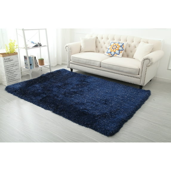 Manhattan Polyester Shag Area Rug Dark Blue 8' X 10' 8' x 10' Blue Rectangle