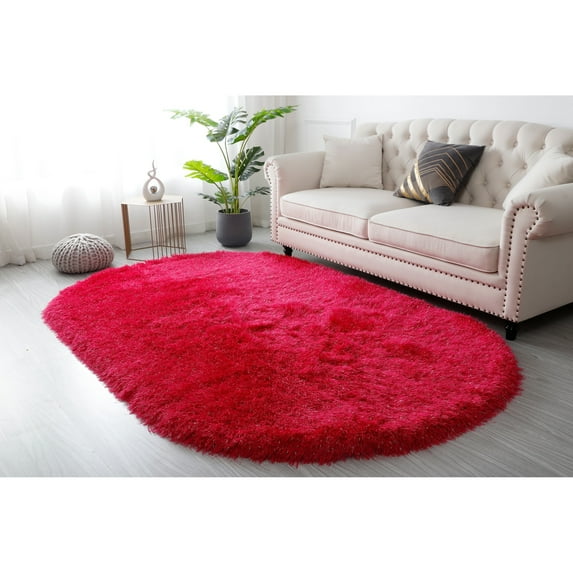 Manhattan Polyester Shag Area Rug Pink 5'2'' X 7'5'' Oval 5' x 8' Pink Oval
