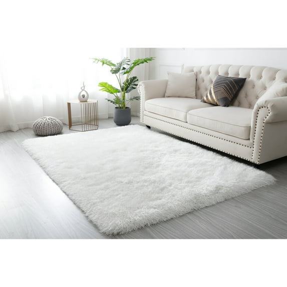 Manhattan Polyester Shag Area Rug White 2'5'' X 4'5'' 3' x 5' White Rectangle