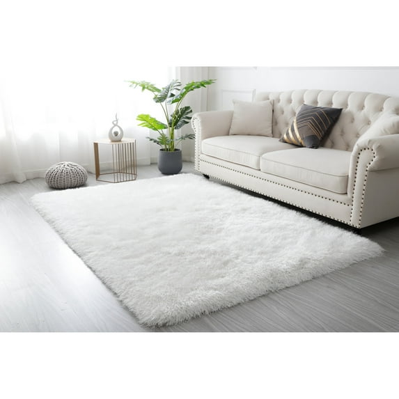 Manhattan Polyester Shag Area Rug White 8' X 10' 8' x 10' White Rectangle