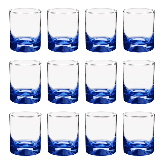 Manhattan Rocks Whiskey Glass 1.75 oz. Set of 12, Bulk Pack - Perfect for Scotch, Bourbon, Whiskey, Cocktail - Blue