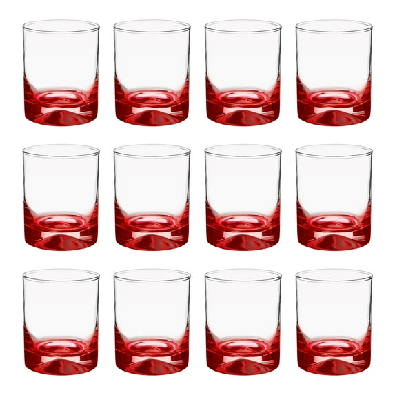 Manhattan Rocks Whiskey Glass 1.75 oz. Set of 12, Bulk Pack - Perfect for Scotch, Bourbon, Whiskey, Cocktail - Red