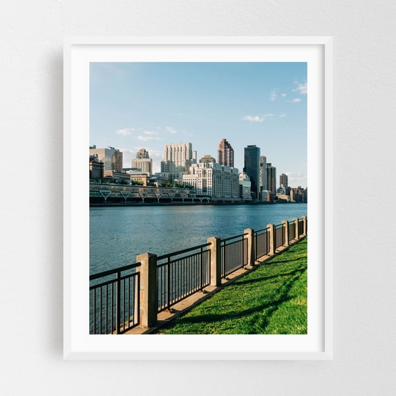 Manhattan from Roosevelt Island 03 - Manhattan New York Photography Cityscape Skyline Architecture Travel Poster Scenic White Framed Wall Art Print 6 x 8 inches