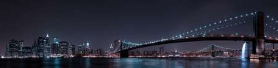 Manhattan Skyline And Brooklyn Bridge Canvas Art - Fabien Bravin (8 x 24)