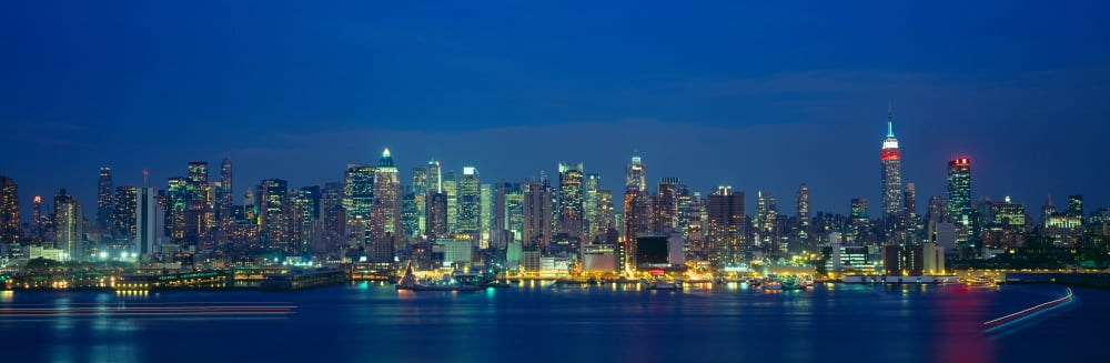 Manhattan Skyline From Weehawken NJ Night New York Canvas Art - Panoramic Images (36 x 12)