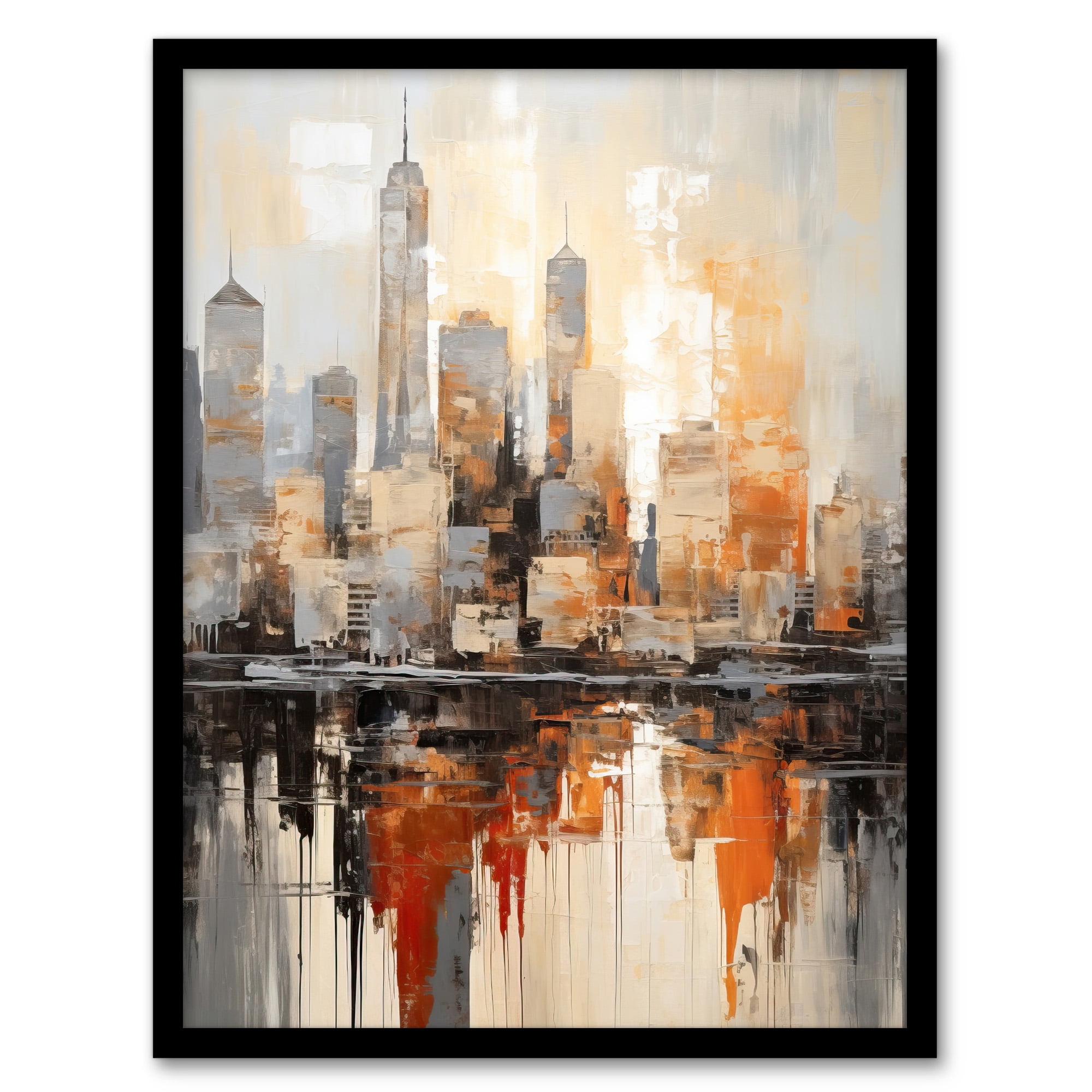 Manhattan Skyline Oil Painting By M Hinge Geometric Heavy Palette Knife NYC Skyscraper Artwork