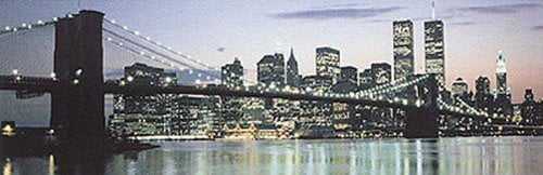 Manhattan Skyline Panoramic Night Bridge Art Print Poster