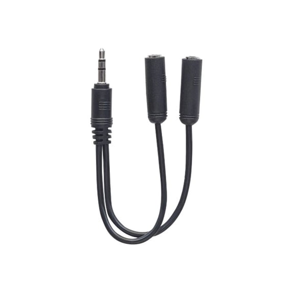 Manhattan Stereo Y-adapter - Mini-phone For Audio Device - 6" - 1 X Mini-phone Male Stereo Audio - 2 X Mini-phone Female Stereo Audio - Black (393942)