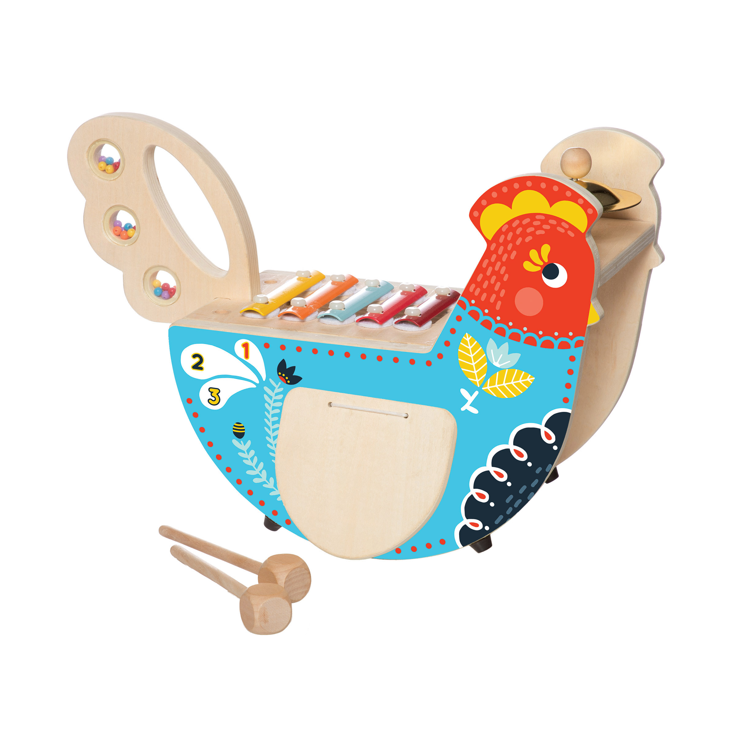 Manhattan Toy Musical Chicken Wooden Instrument for Toddlers with Xylophone, Drumsticks, Cymbal and Maraca - image 1 of 9