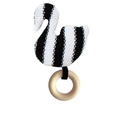 Manhattan Toy Swan Knit Baby Rattle with Wooden Teether