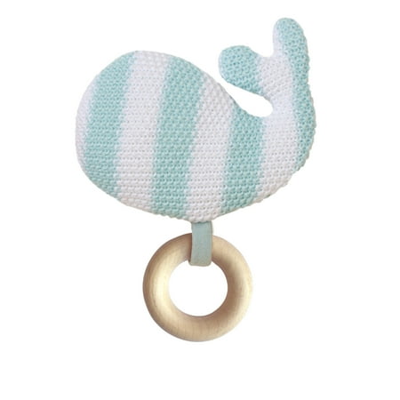 Manhattan Toy Whale Knit Baby Rattle with Wooden Teether