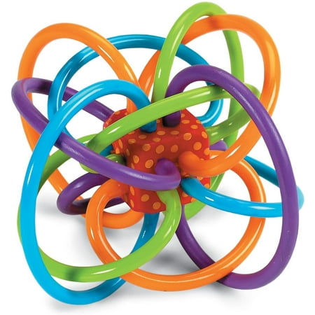 Manhattan Toy Winkel Rattle & Sensory Teether Toy, Blue/Green/Orange, 5 Inch x 4 Inch x 3.5 Inch