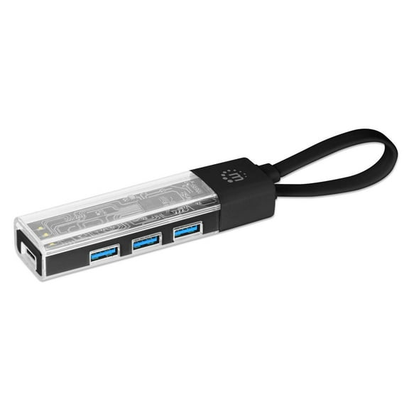 Manhattan Transparent 4-Port USB 3.0 Type-C / Type-A Combo Hub | Black