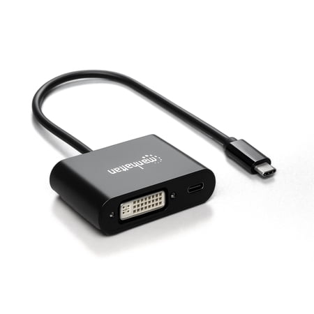 Manhattan USB-C to DVI Converter Cable with Power Delivery Port (60W), Black
