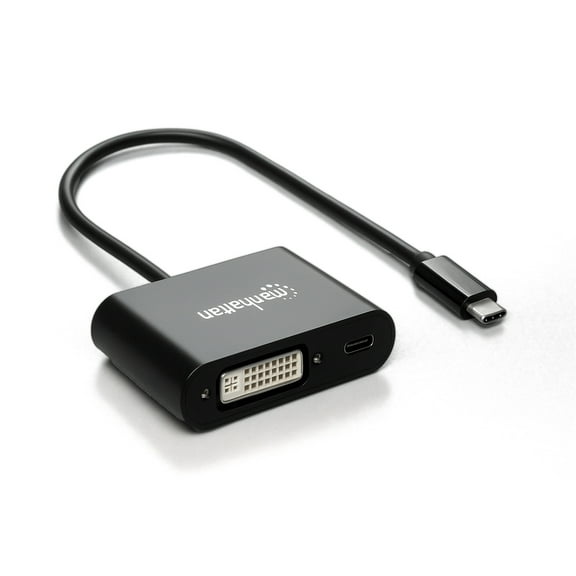 Manhattan USB-C to DVI Converter Cable with Power Delivery Port (60W), Black